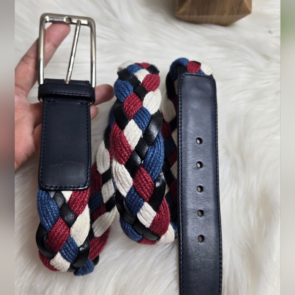 Neiman Marcus Braided Multicolor Men's Belt, Size 34